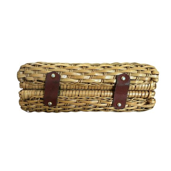 Vintage Lucky Bag Turn Lock Wicker Purse Leather Trim Heart Boho Fabric Lined - Picture 7 of 10